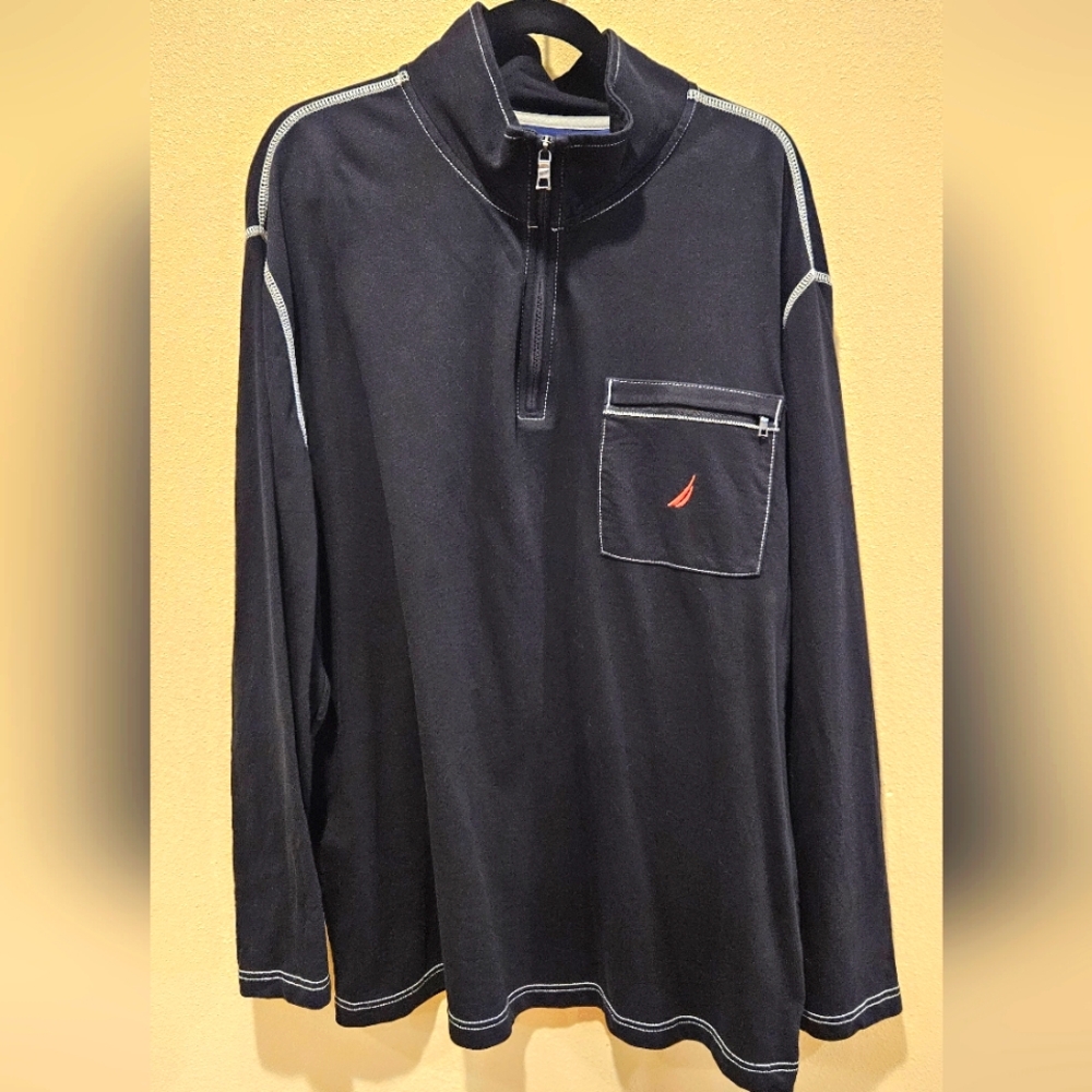 Nautical Men's Black Half-Zip Pullover with White Stitching, Size XXL